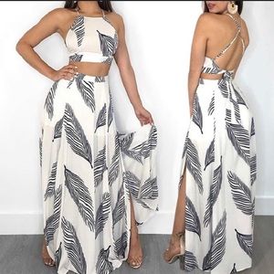 🌟SOLD🌟NWT, Leaf Printed Cropped Top&Split Maxi Skirt Set